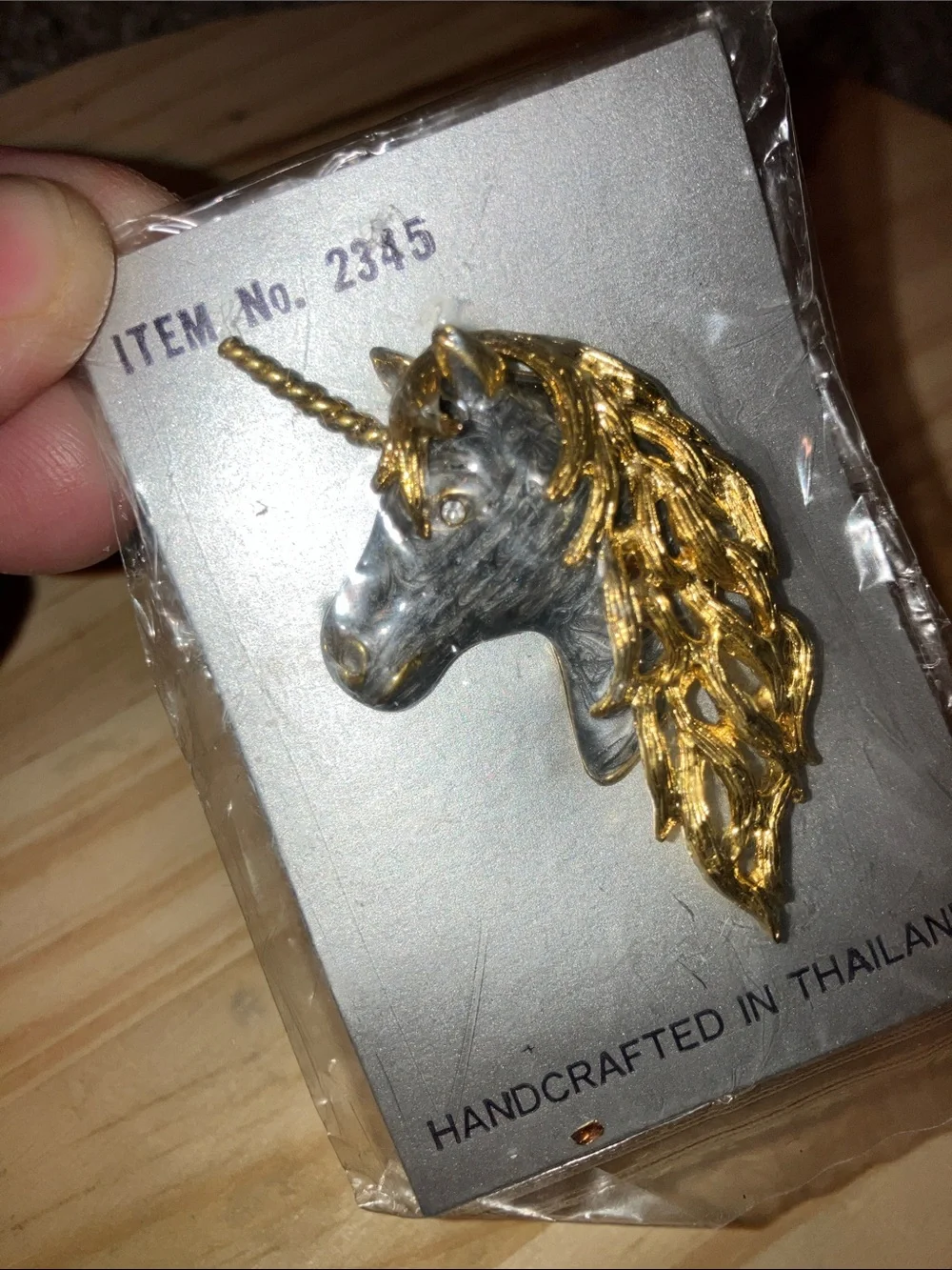 Handcrafted Unicorn Brooch — Blue and Gold Vintage